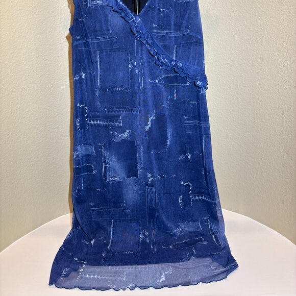 💙 AGB Asymmetrical Boho Blue V-Neck Shear Ruffle Dress Size 12 - Picture 4 of 15